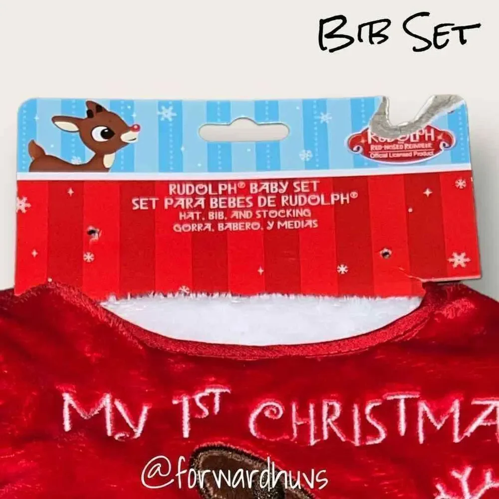 Vintage Rudolph First Christmas Bib and Stocking Set (No Hat)